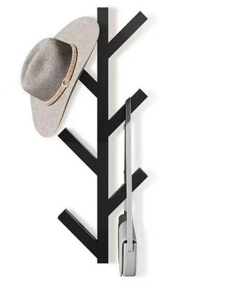 OEM Perchero De Pared Met&aacute;lico - Juego De Ganchos Verticales - 41 Cm - Con 6 Ganchos - Para Colgar Abrigos, Sombreros, Bufandas Y Bolsos - Negro