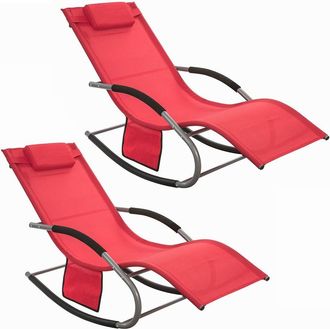 SoBuy Set De 2 Tumbonas, Mecedora Con Almohada Y Bolsillo Lateral, Estructura De Hierro, Malla Transpirable Teslin, C&oacute;modo, Soporta Hasta 150 Kg Ogs28-rx2 S