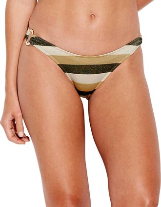 Seafolly Sunset Stripe High Cut Bikini Bottom In Lurex Gold