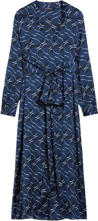 Pennyblack Kleedjes, Dames, Blauw, XS, Polyester, Blauwe Jurk met Grafische Print en V-Hals