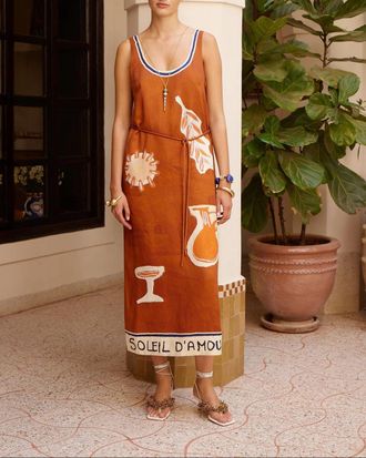Alemais Soleil Damour Silk Midi Dress In Rust