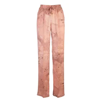 Kiton Wide Trousers, female, Pink, Size: 2XS Floral-print Drawstring Trousers