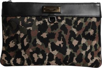 Dolce & Gabbana Mens Leopard Jacquard Print Clutch Multicolor Cotton Polyester Polyamide