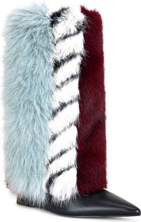 Azalea Wang Briash Mixed Faux Fur Bootie in Blue Multi at Nordstrom, Size 7.5