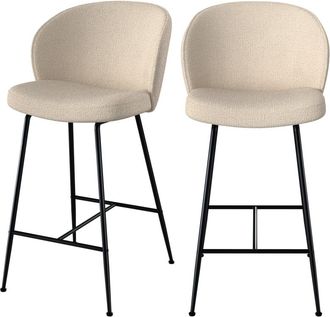 Rendez-Vous D&eacute;co Juego de 2 sillas para isla central de 66,3 cm en tela boucl&eacute;e beige