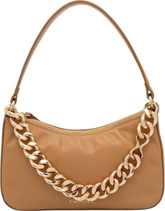 Twinset Liliane Kleine Leren Tas - Dames - Schoudertassen - Bruin - ONE Size - Katoen - Tassen