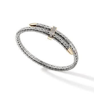 John Hardy Spear Flex Cuff, Silver, Gold, Diamonds Size M-L