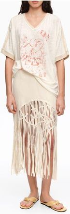 Bimba & Lola Irregular Fringed Linen Skirt in Sand at Nordstrom, Size 40