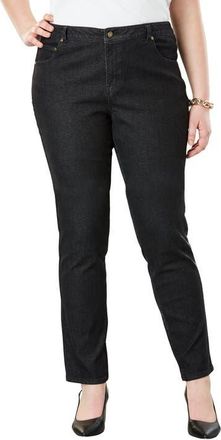 Jessica London True Fit Stretch Denim Straight Leg Jean in Black at Nordstrom, Size 30