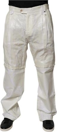 Dolce & Gabbana Geklede Broek met Embossed Design - Heren - Straight fit broeken - Wit - M - Linnen - Broeken