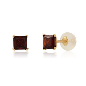 MAX + STONE 14k Yellow Gold Square Princess Cut 4mm Gemstone Stud Earrings
