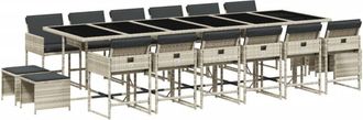 vidaXL Set Comedor Jard&iacute;n Y Cojines 17 Pzas Rat&aacute;n Sint&eacute;tico Gris Claro Vidaxl