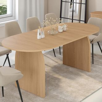 IDMarket Idmarket - Mesa De Comedor Ovalada Extensible Japandi Edith 6-10 Personas En Madera De Haya Efecto 160 - 200 Cm