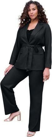 Roaman's Plus Size Stretch Crepe Tie-Waist Jacket in Black at Nordstrom, Size 22