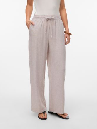Vero Moda Schlupfhose VERO MODA VMLINN LINEN PANTS WVN NOOS, Damen, Gr. L (40), N-Gr, grau (moon rock detail:melange), Web, Obermaterial: 55% Leinen, 45% Viskos