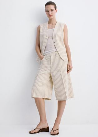 Mango Bermuda righe vita media vaniglia - Donna - 36 - MANGO