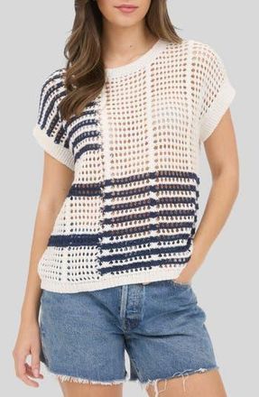 Blu Pepper Colorblock Open Knit Top in White at Nordstrom Rack, Size Medium