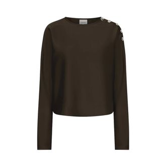 Dante6 Leiva Satin Button Detail Top - Dames - Blouses & Shirts - Bruin - Maat: 2XL Satijn