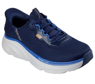 Skechers Mens DLux Vapor Slip-On Sneakers, Navy Mesh/Hotmelt/Orange Trim, 12 UK