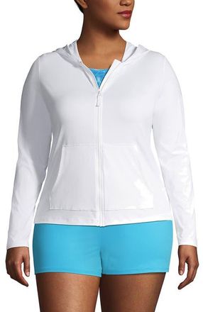 Lands End SunShade UPF 50 Long Sleeve Hooded Full Zip Rash Guard in White at Nordstrom, Size 1X