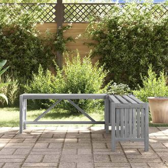 Berkfield Home Practical Garden Corner Bench with Planter 117cm Solid Acacia Woo in Grey