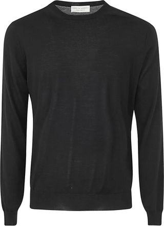 FILIPPO DE LAURENTIIS Zwarte Merino Crew Neck Sweater - Heren - Ronde hals truien - Zwart - 2XL - Wol - Truien & Vesten