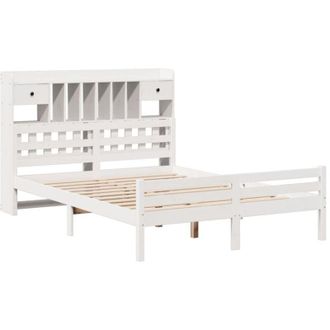 vidaXL Cama Con Estanter&iacute;a Sin Colch&oacute;n Madera Maciza Blanca 140x200 Cm Vidaxl