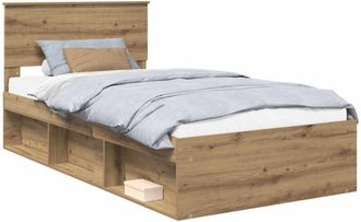 vidaXL Estructura De Cama Con Cabecera Roble Artesanal 100 X 200 Cm Vidaxl