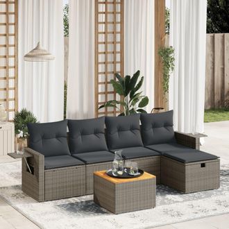 vidaXL Set De Muebles De Jard&iacute;n 6 Pzas Y Cojines Rat&aacute;n Sint&eacute;tico Gris Vidaxl