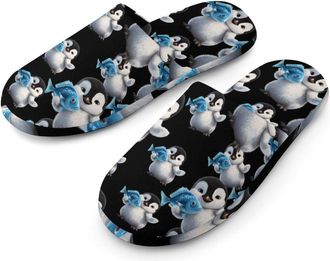 Generic Cute Penguin And Fish Mens Cozy Memory Foam Slippers Warm Cotton House Shoes Comfy Slipper for Indoor Outdoor