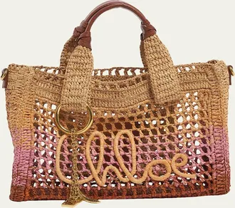 Chlo&eacute; Summer Banana Ombre Crochet Raffia Tote Bag