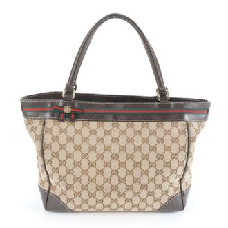 Gucci Gg Canvas Brown Leather Canvas Tote Bag (Pre-Owned)
