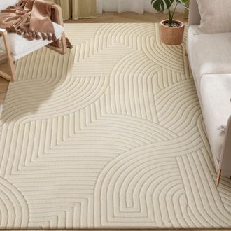 OEM Alfombra Sal&oacute;n 160x120 Cm Pelo Corto Estilo Moderno Base Antideslizante Tejida A M&aacute;quina Crema
