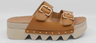 Bussola Womens Cleopatra Buckle Strap Slide Sandal In Vachetta Brown