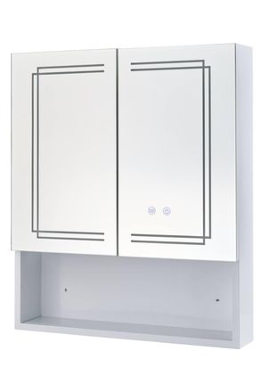 Living and Home Wall-mounted Bathroom Mirror Cabinet with Led Lights in White