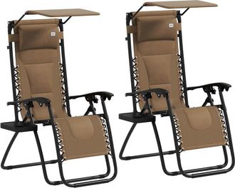 OUTSUNNY 2 Pcs Zero Gravity Lounger Chair, Folding Reclining Chair, Brown