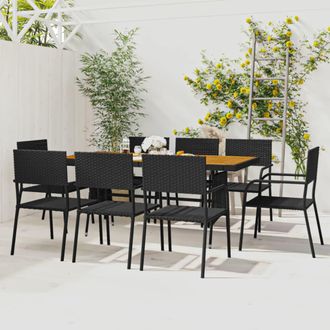 vidaXL Idaxl Juego De Comedor De Jard&iacute;n 9 Piezas Rat&aacute;n Sint&eacute;tico Negro Vidaxl