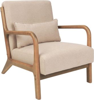 Beliani Sill&oacute;n Retro Cl&aacute;sico Con Reposabrazos Y Coj&iacute;n Patas De Madera De Caucho Tela Beige Skovde
