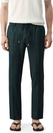 Mango Slim Fit Drawstring Linen Blend Pants in Dark Green at Nordstrom, Size 32