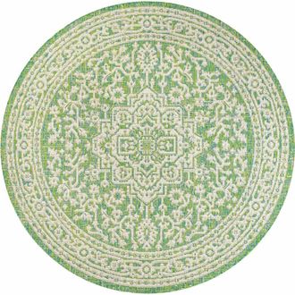 Jonathan Y Designs Sinjuri Medallion Textured Weave Indoor/Outdoor Area Rug in Cream/green at Nordstrom, Size 5Ft 0In X 8Ft 0In
