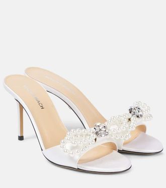 Mach & Mach Double Bow 85 embellished satin mules