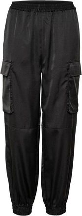Saint Tropez Zwarte Cargo Broek met Elastische Taille - Dames - Straight fit broeken - Zwart - L - Broeken
