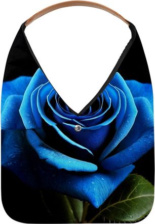 Generic Blue Rose Black Background (1) Reusable Lightweight Grocery Bags - Foldable Into Compact Pouch, Washable & Sturdy, Multipurpose for Shopping and Trave