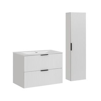 Petits Meubles Set mueble con lavabo encastrable y columna estratificado Blanco
