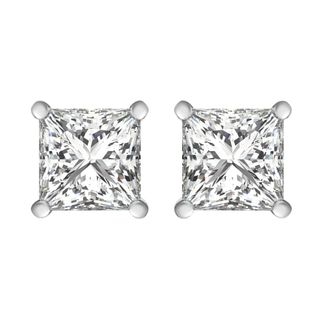 Diamond2Deal 3 Ct Princess Cut Lab Grown Diamond Stud Earrings 14k White Gold VS Clarity, F-G Color