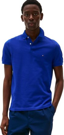 Tommy Hilfiger Mens Short Sleeve Polo Shirts in Regular Fit with Stretch and Organic Pique Cotton, Wedge Blue, Medium