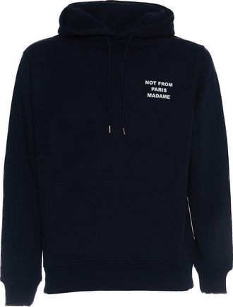 Drôle de Monsieur Navy Hoodie With Printed Slogan