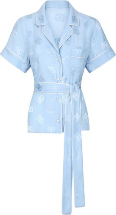 Dolce & Gabbana DNA monogram-jacquard tied-waist shirt - women - Silk - 46 - Blue