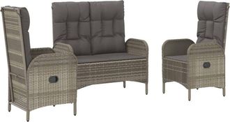 vidaXL Set Comedor De Jard&iacute;n 3 Piezas Con Cojines Rat&aacute;n Sint&eacute;tico Gris Vidaxl