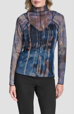 DKNY Printed Exposed Seam Mesh Top in Hudson Lights at Nordstrom, Size X-Small
